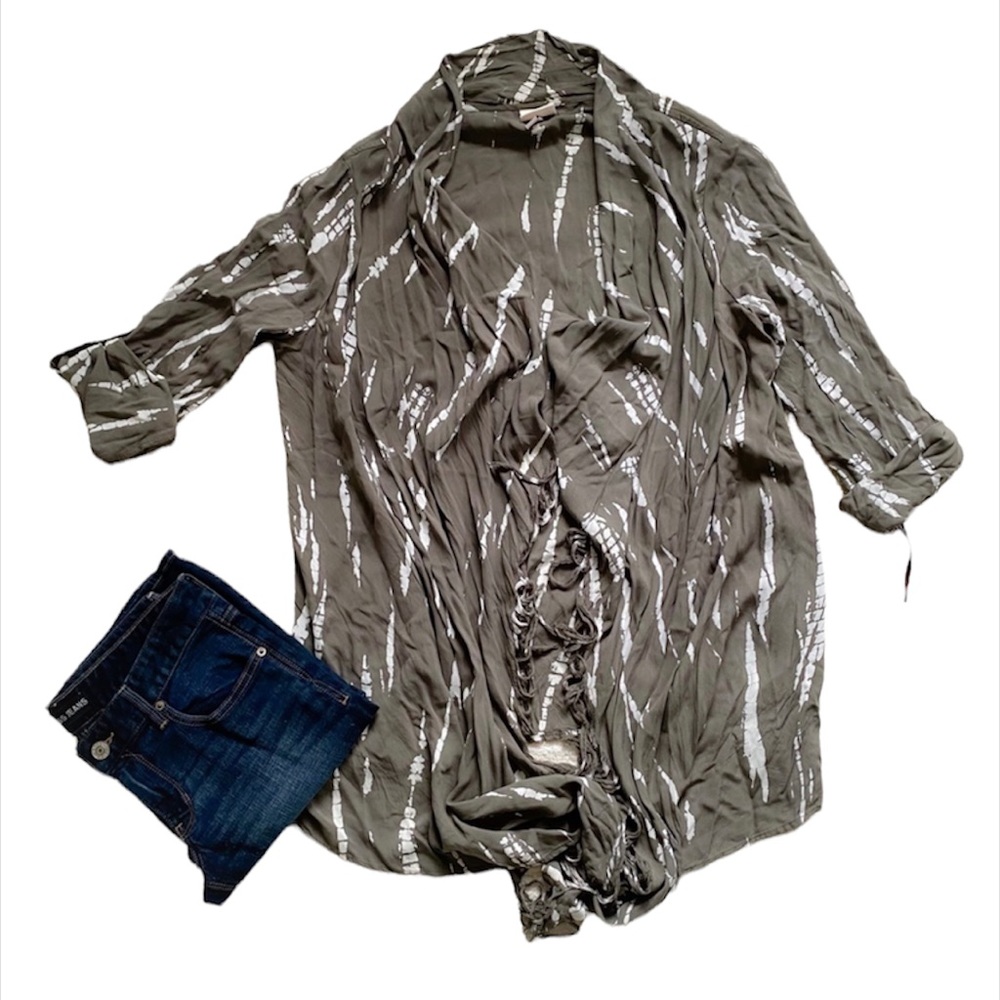 NWT Knox Rose olive tie dye open front top